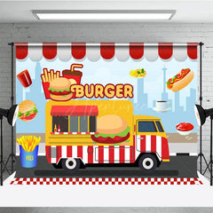 Aperturee - Aperturee Cartoon Burger Fries Cola Food Truck Party Backdrop