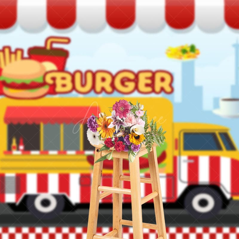 Aperturee - Aperturee Cartoon Burger Fries Cola Food Truck Party Backdrop