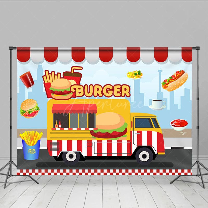 Aperturee - Aperturee Cartoon Burger Fries Cola Food Truck Party Backdrop