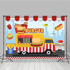 Aperturee - Aperturee Cartoon Burger Fries Cola Food Truck Party Backdrop