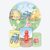 Aperturee - Aperturee Cartoon Car Path Round Happy Birthday Backdrop Kit