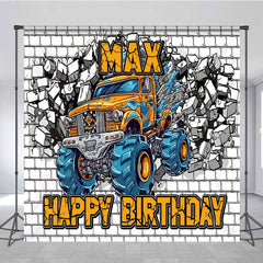 Aperturee - Aperturee Cartoon Car White Brick Custom Birthday Backdrop