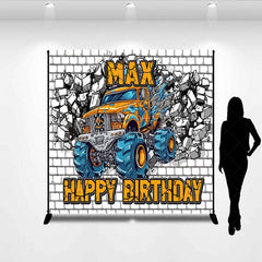 Aperturee - Aperturee Cartoon Car White Brick Custom Birthday Backdrop