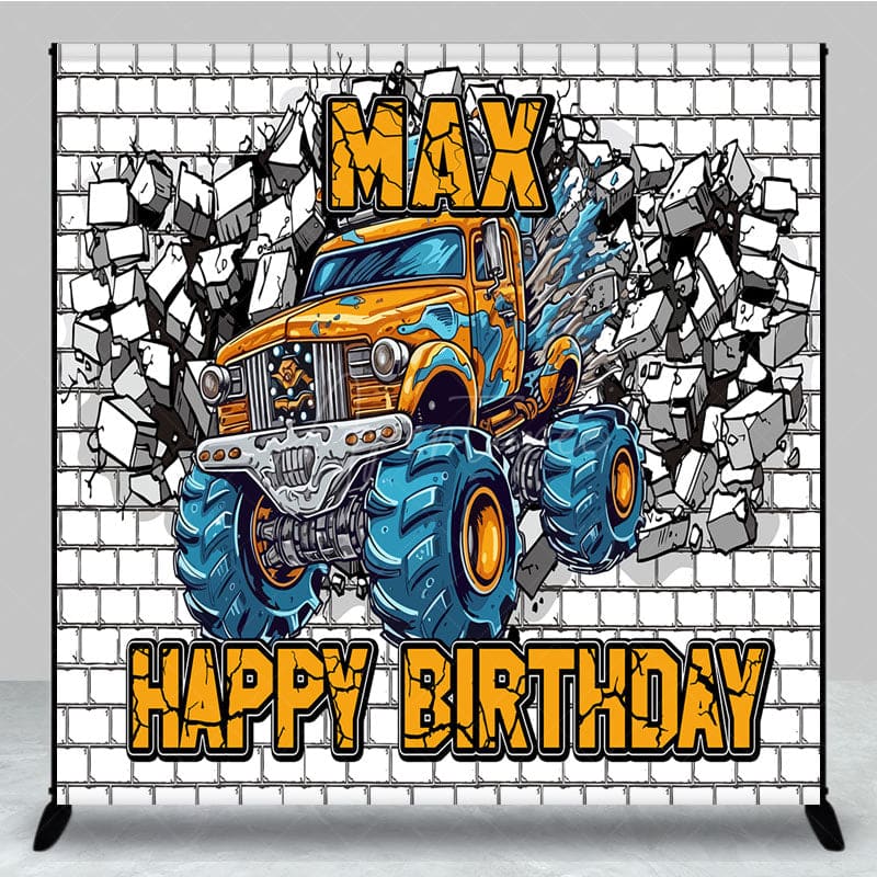 Aperturee - Aperturee Cartoon Car White Brick Custom Birthday Backdrop