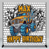 Aperturee - Aperturee Cartoon Car White Brick Custom Birthday Backdrop