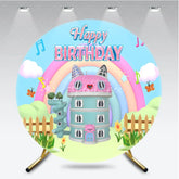 Aperturee - Aperturee Cartoon Cat House Round Backdrop Rainbow Music Note Birthday Decoration Magic Dollhouse Background