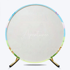 Aperturee - Aperturee Cartoon Cat House Round Backdrop Rainbow Music Note Birthday Decoration Magic Dollhouse Background