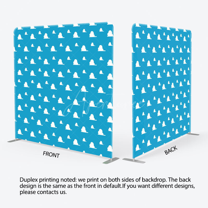 Aperturee - Aperturee Cartoon Clouds Square Tension Fabric Backdrop Blue Sky Pattern for Birthday Cartoon Kids Party Decor