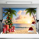Aperturee - Aperturee Cartoon Coconut Trees Christmas In July Backdrop