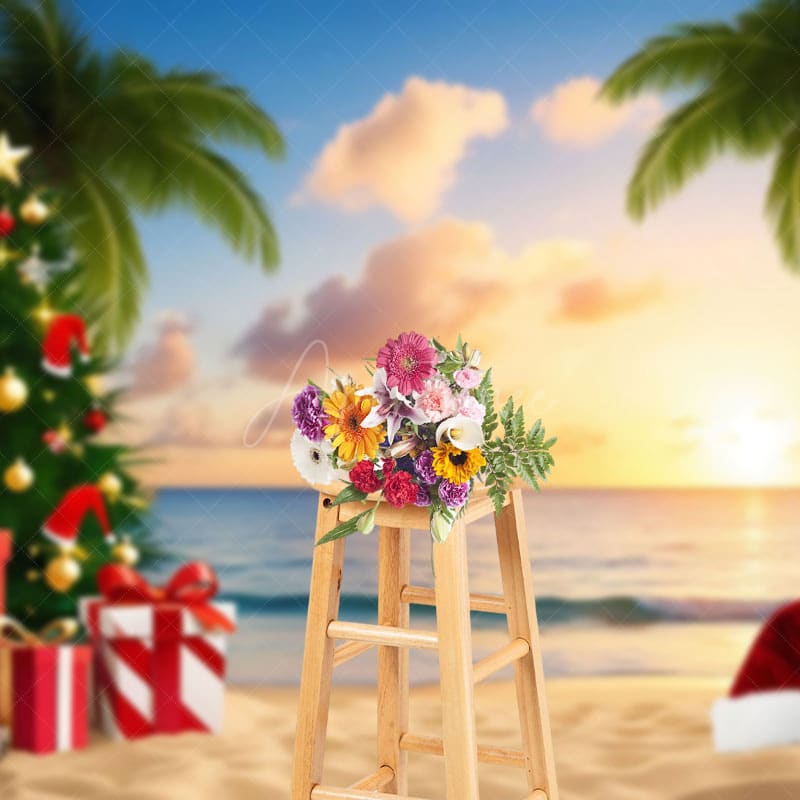 Aperturee - Aperturee Cartoon Coconut Trees Christmas In July Backdrop