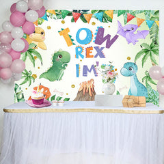 Aperturee - Aperturee Cartoon Colorful Dinosaurs 3rd Birthday Backdrop