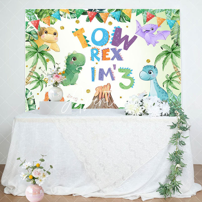 Aperturee - Aperturee Cartoon Colorful Dinosaurs 3rd Birthday Backdrop