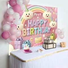 Aperturee - Aperturee Cartoon Cute Clouds Rainbow Cake Birthday Backdrop