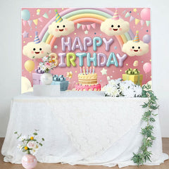 Aperturee - Aperturee Cartoon Cute Clouds Rainbow Cake Birthday Backdrop