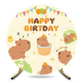Aperturee - Aperturee Cartoon Cute Kapibala Round Happy Birthday Backdrop