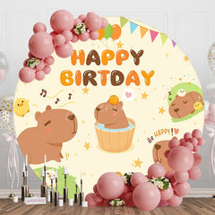 Aperturee - Aperturee Cartoon Cute Kapibala Round Happy Birthday Backdrop