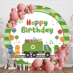 Aperturee - Aperturee Cartoon Eco Car Balloons Round Birthday Backdrop