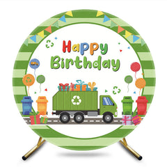 Aperturee - Aperturee Cartoon Eco Car Balloons Round Birthday Backdrop