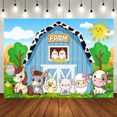 Aperturee - Aperturee Cartoon Farm With Animals Sunny Day Birthday Backdrop