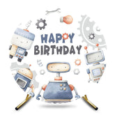 Aperturee - Aperturee Cartoon Gear Robot Round Happy Birthday Backdrop