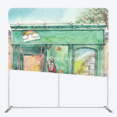 Aperturee - Aperturee Cartoon Green Store Christmas Pillow Case Backdrop