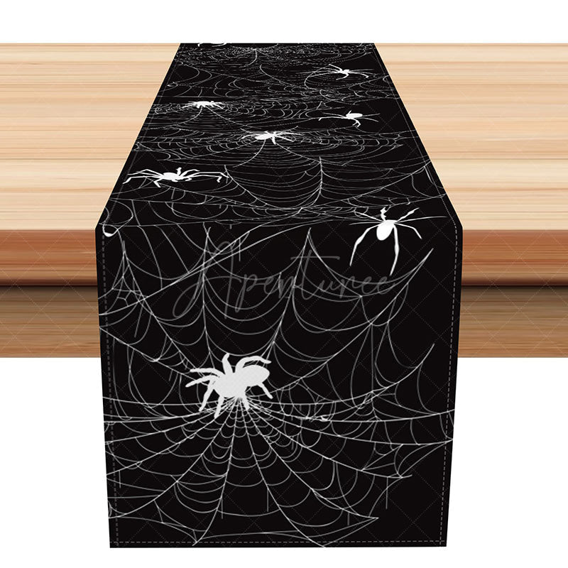 Aperturee - Aperturee Cartoon Halloween Table Runner with Black and White Spider Web for Kids Spooky Party Decorations