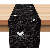 Aperturee - Aperturee Cartoon Halloween Table Runner with Black and White Spider Web for Kids Spooky Party Decorations
