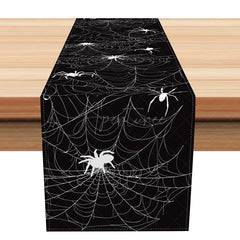 Aperturee - Aperturee Cartoon Halloween Table Runner with Black and White Spider Web for Kids Spooky Party Decorations