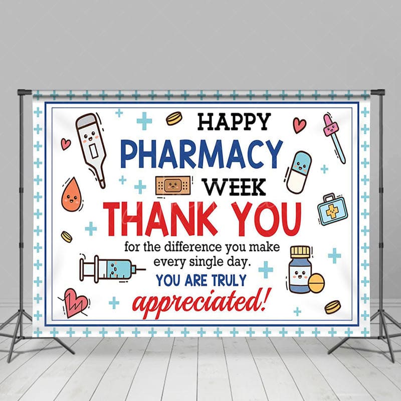 Aperturee - Aperturee Cartoon Happy Pharmacy Week Appreciate All Backdrop
