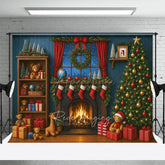 Aperturee - Aperturee Cartoon Holiday Cozy Christmas Room Photo Backdrop