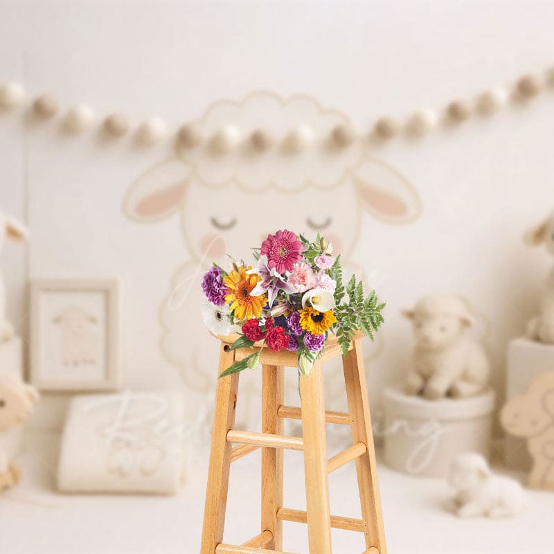 Aperturee - Aperturee Cartoon Lambs White Photography Cake Smash Backdrop