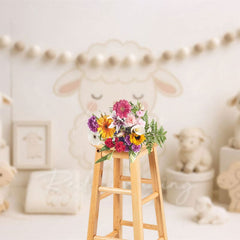 Aperturee - Aperturee Cartoon Lambs White Photography Cake Smash Backdrop