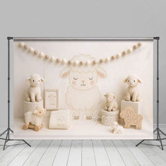 Aperturee - Aperturee Cartoon Lambs White Photography Cake Smash Backdrop