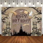 Aperturee - Aperturee Cartoon Magic Academy Castle Happy Birthday Backdrop