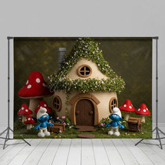 Aperturee - Aperturee Cartoon Mushroom House Elf Cute Cake Smash Backdrop