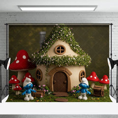 Aperturee - Aperturee Cartoon Mushroom House Elf Cute Cake Smash Backdrop