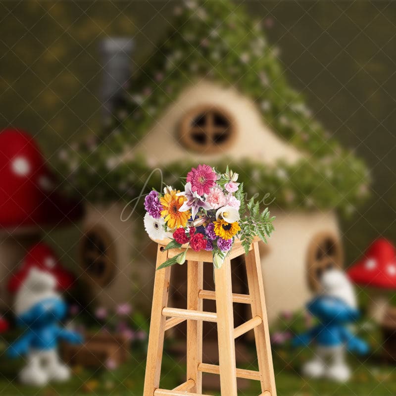 Aperturee - Aperturee Cartoon Mushroom House Elf Cute Cake Smash Backdrop