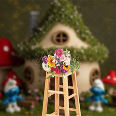 Aperturee - Aperturee Cartoon Mushroom House Elf Cute Cake Smash Backdrop
