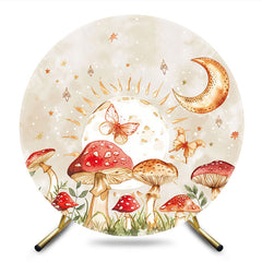 Aperturee - Aperturee Cartoon Mushroom World Circle Night Party Backdrop