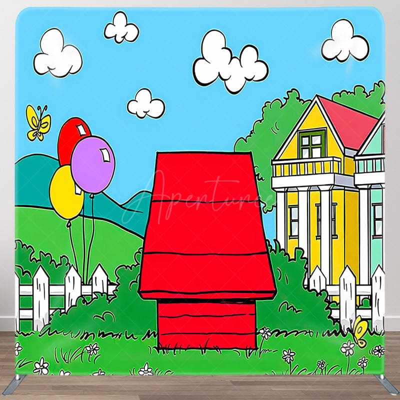 Aperturee - Aperturee Cartoon Outdoor Red House Grass Pillow Case Backdrop