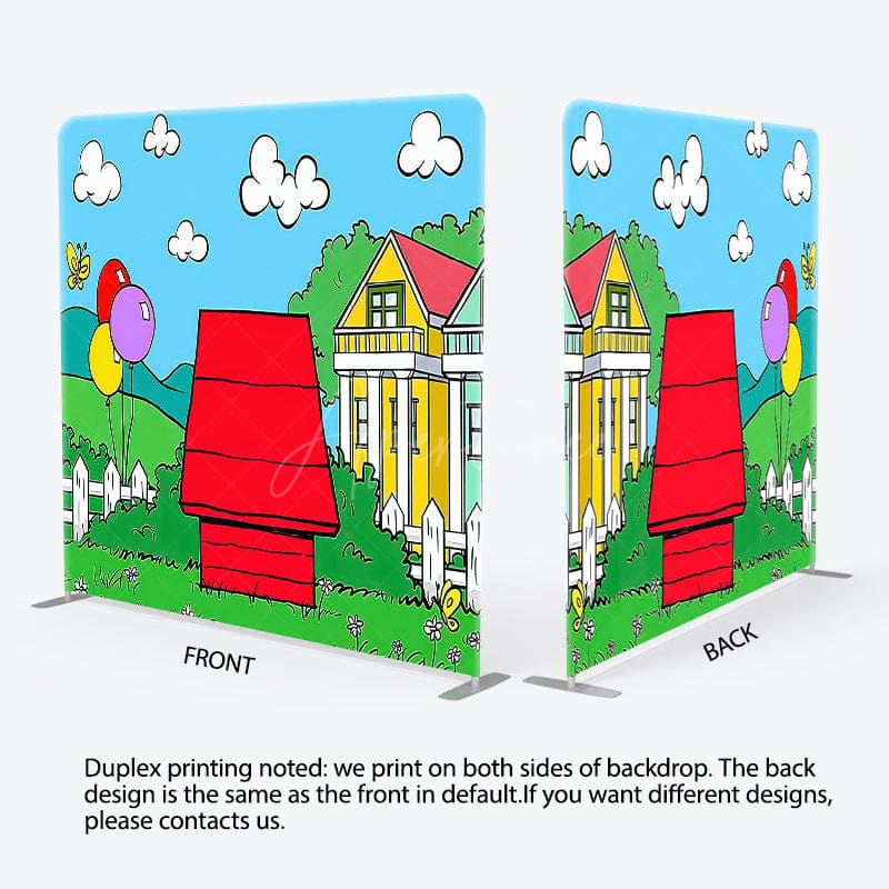 Aperturee - Aperturee Cartoon Outdoor Red House Grass Pillow Case Backdrop