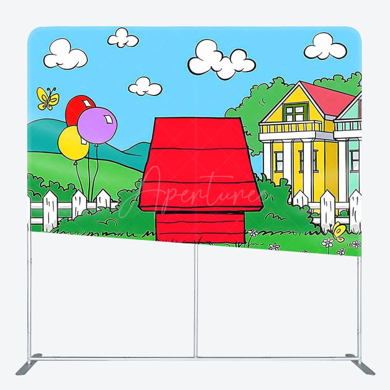 Aperturee - Aperturee Cartoon Outdoor Red House Grass Pillow Case Backdrop