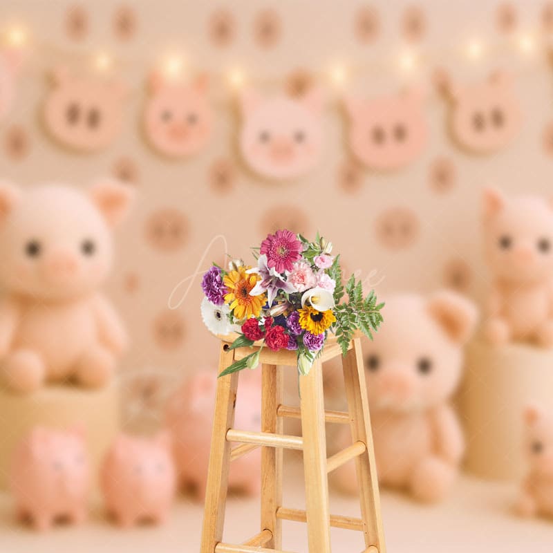 Aperturee - Aperturee Cartoon Pigs Lightings Sweet Cake Smash Backdrop