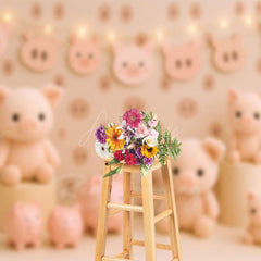 Aperturee - Aperturee Cartoon Pigs Lightings Sweet Cake Smash Backdrop