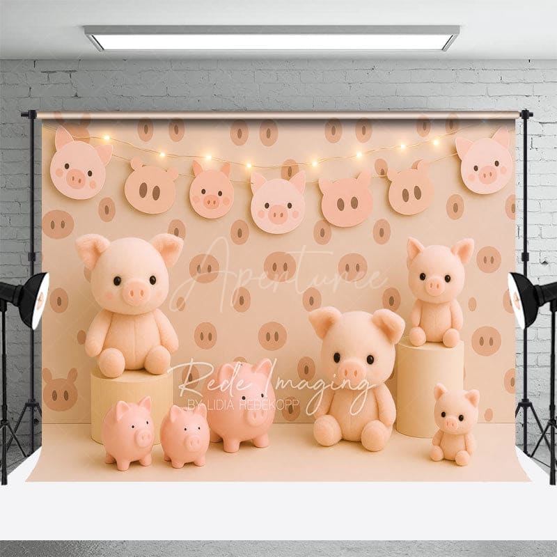 Aperturee - Aperturee Cartoon Pigs Lightings Sweet Cake Smash Backdrop