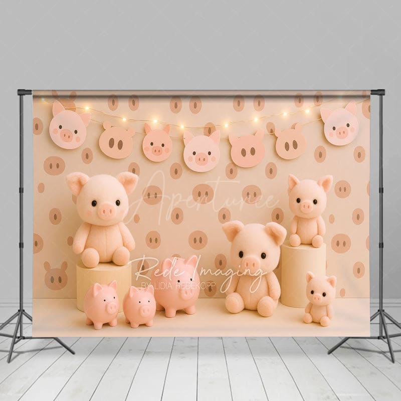 Aperturee - Aperturee Cartoon Pigs Lightings Sweet Cake Smash Backdrop