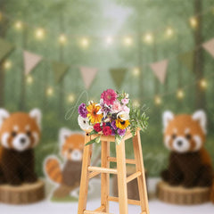 Aperturee - Aperturee Cartoon Raccoon Forest Jungle Cake Smash Backdrop