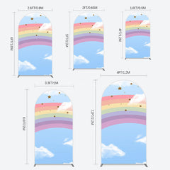 Aperturee - Aperturee Cartoon Rainbow Blue Sky Glitter Stars Arch Backdrop