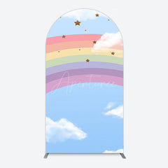 Aperturee - Aperturee Cartoon Rainbow Blue Sky Glitter Stars Arch Backdrop