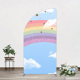 Aperturee - Aperturee Cartoon Rainbow Blue Sky Glitter Stars Half Moon Arch Backdrop
